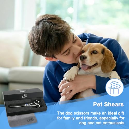 7" Thinning Shears for Dogs – 50 Teeth Thinning Scissors for Pet Grooming, Precision Blending Scissors for Dogs and Cats, 440C Stainless Steel, Texturizing Shear with Comfortable Grip - style: Blue Blender