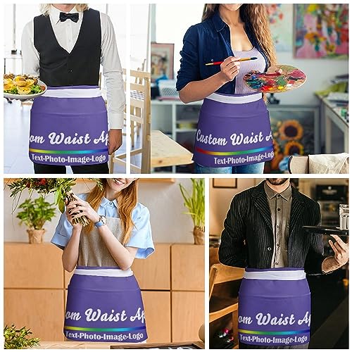 sophiehome Custom Waist Apron with Pockets Add Photo Logo Name Personalized Waiter Server Short Aprons for Kitchen - color: Lilac