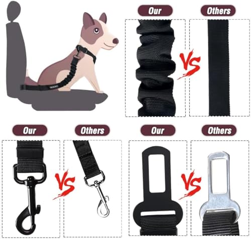 COOYOO Dog Seat Belt,Retractable Dog Car Harness Seat Belt for Car Adjustable Nylon Pet Safety Seat Belts Heavy Duty & Elastic Bungee Buffer - color: 11-Fuchsia
