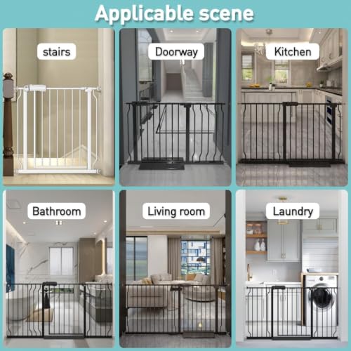 WAOWAO Baby Gate 36cm(14.25인치) 엑스트라 와이드 압력 장착 워크 스루 스윙 자동 닫힘 안전 화이트 메탈 유아 어린이 개 애완동물 강아지 계단, 출입구, 주방용 - color: 화이트., size: 14.17"/36cm