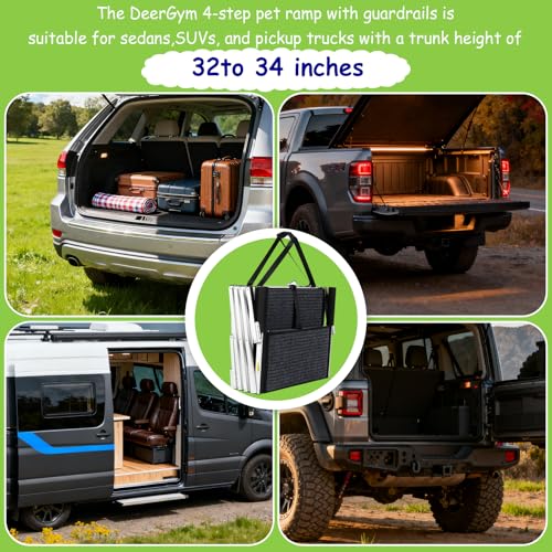 Dog Stairs with Guardrail for Large Dogs Extra Wide 20 Inch Step, High34 in 4 Step Foldable Dog Ramp, Supports up to 230 lbs Designed for Oversized SUVs, Off Road Vehicles, and Pickup Trucks- Felt - size: 20" W x 34-35" H