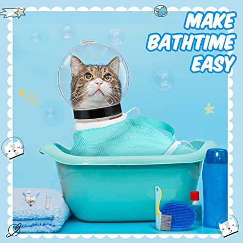 8 Pcs Cat Muzzle Set with Adjustable Cat Bathing Bag, Breathable Muzzle Pet for Shower Grooming Brush Tick Remover Tool Nail Clipper Nail File for Dog, Bunny Cleaning Trimming(L Size,Blue) - size: L Size