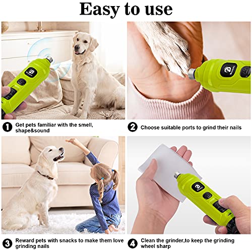 Bousnic Dog Nail Grinder with 2 LED Light - Super Quiet Pet Nail Grinder Powerful 2-Speed Electric Dog Nail Trimmer File Toenail Grinder for Puppy Small Medium Large Breed Dogs & Cats (Green) - color: Green
