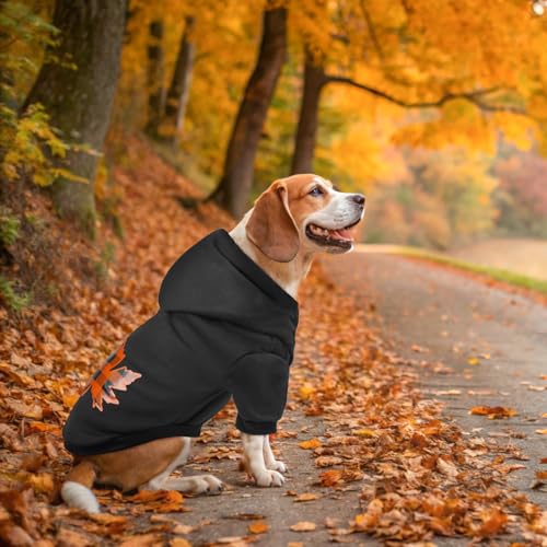SCENEREAL Thanksgiving Dog Hoodie with Leash Hole Male Female - Warm & Soft Fleece Pet Sweater Clothes Sweatshirt with Leaf Pattern, Cold Weather Coat for Small Medium Large Dogs Puppies, M - color: Black (Maple Leaf Print), size: Medium