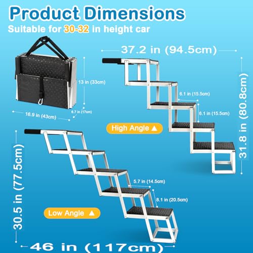 Uross Dog Stairs for Car 5 Steps - Collapsible Dog Steps Ramp for Car and SUV, Aluminum Pet Ramp Stairs for Large Dogs,Telescoping Ladder for Truck, High Bed - size: 5 Steps (Suitable for SUV & Truck)