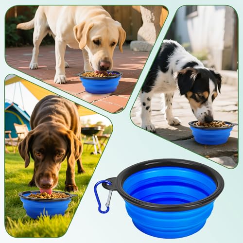 Foldable Dog Travel Bowls with Clasp for Traveling Hiking Walking Collapsible Dog Bowls Expandable Silicone Food Water Travel Bowl for Small Medium Dog Cat
