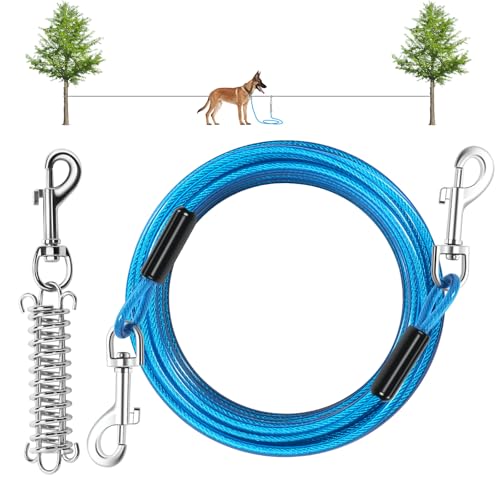Dog Tie Out Cable, 30 FT Heavy Duty Dogs Lead Cable with Detachable Shock Spring, Dog Runner Chains for Outside Yard Camping Hold Small or Medium Dogs (30feet, up to 160lbs)