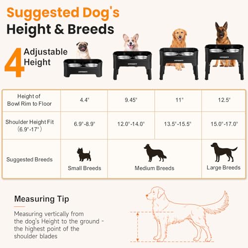 URPOWER 3-in-1 Elevated Dog Bowls - Mess Proof Double Deck 4 Height Adjustable Raised Stand with 2 Stainless Steel Food Bowls & Licking Plate for Small, Medium & Large Dogs - color: Black, size: Large