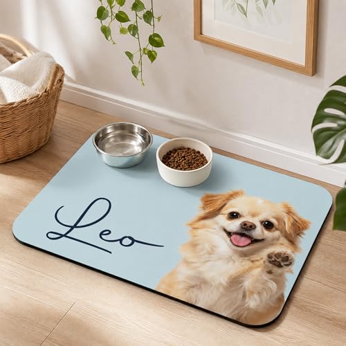 Personalized Dog & Cat Mat for Food & Water Bowls, Custom Pet Food Mat with Photo & Name, Non-Slip Waterproof Diatomite Dog Feeding Mats, Dog Bowl Placemat Gifts for Pet Lover, Pet Owner (Style 1) - color: Style 1