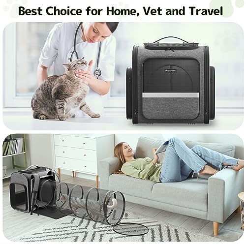 Cat Backpack with Detachable Play Tunnel, 2 in 1 Cat Tunnel Backpack Suitable for Carrying & Playing, Expandable Dog Backpack for Small Medium Kitten Puppy, Suitable for Travel Hiking Camping - color: Grey+Tunnel