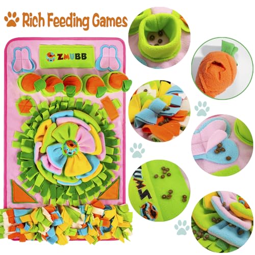 Pet Snuffle Mat for Dogs Sniff Mat Nosework Feeding Mat Slow Feeder Interactive Dog Puzzle Toys for Training and Stress Relief Encourages Natural Foraging Skills (31''x19''(Pink)) - size: 31''x19''(pink)