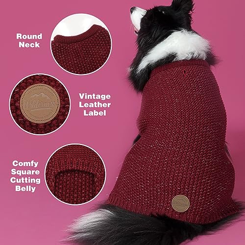 KYEESE Dog Sweater with Leash Hole Warm Pullover with Reflective Yarn for Small and Medium Dogs Male Soft Knit Pullover Boy Dog Coats Cozy Lightweight Thick Sweater,Dark Red,Large - color: 5# Dark Red, size: L (30-45lbs)