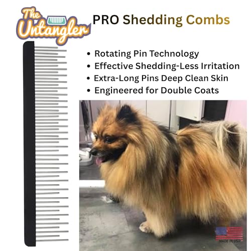 Shedding Comb - Full Staggered EXTRA-Long Shedding and Dematting Rotating Tooth Comb for Grooming Dogs and Cats