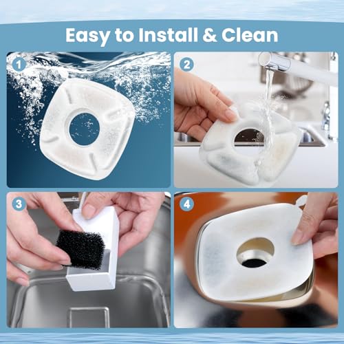 24 Pack Cat Water Fountain Replacement Filters, 12 Pcs Cats Fountain Filters & 12 Pcs Pre-Filter Sponges for 95oz/2.8L 135oz/4L 67oz/2L Automatic Pet Dog Fountain Water Dispenser