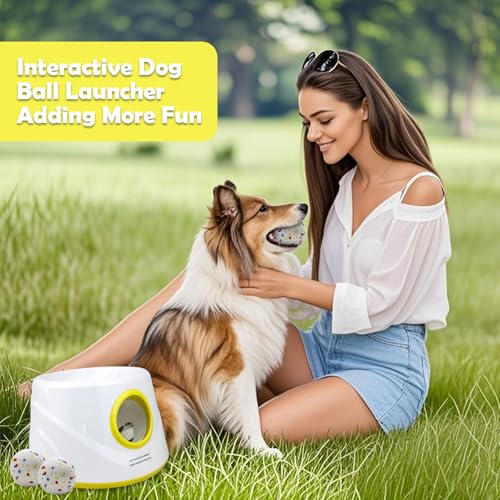 MEKAPLE Automatic Dog Ball Launcher, Upgraded Interactive Dogs Balls Thrower for Small and Medium Dogs, Distance Adjustable Mental Stimulating Dog Toys with 4 Durable Etpu Balls 2.2 Inch (Yellow) - color: Yellow
