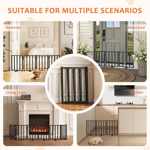 Snagle Paw Short Dog Gate,16.5" Tall Freestanding Metal Dog Gate Only for Small Dogs with Support Feet Easily Step Over,Up to 48" Wide Puppy Gate Indoor for Stairs,Doorways(Black,4 Panel) - size: Black-4 Panels 16.5"H*48"W