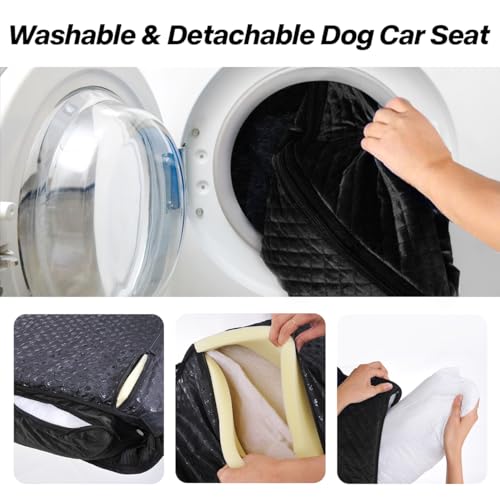 Dog Car Seat for Small Medium Dogs Up to 40lbs, Detachable Washable Soft Pet Booster Travel Bed for Front & Black Seat with Safety Leash Belt - color: Black