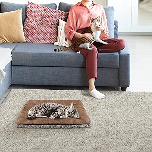 Self Warming Cat Bed, Foldable Self Heated Cat Mat Extra Warm Thermal Heating Pet Pad 24 x 20 inch for Indoor Outdoor Cats, Non-Slip Bottom Washable Non Electric Brown - color: Brown