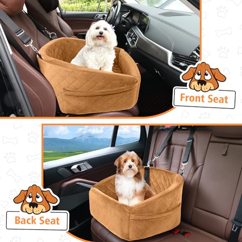 NEEZUKAR Dog Car Seat for Small Medium Dogs,Detachable Washable Dog Booster Seat Under 30lbs,Pet Car Seat Travel Bed with Storage Pockets and Dog Safety Belt(Brown - color: Brown