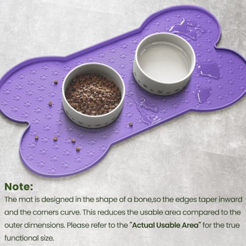 PWTAA Dog Food Mat Anti-Slip Silicone Dog Bowl Mat Thicker Pet Placemat Waterproof Cat Feeder Pad with Raised Edge Puppy Kitten Feeding Mats Suitable Small Medium-Sized Dogs Cats Eating Tray - 2PCS - color: Purple, size: 19.4" x 9.8"-2PCS