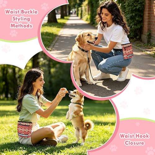 Boho Tribal Aztec Dog Treat Pouch with Magnetic Closure - Water Resistant Reflective Treat Bag for Pet Training, Walking, Portable Dog Treat Pouch, 3 Ways to Wear