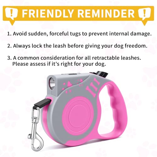 Retractable Dog Leash with USB Rechargeable Flashlight for Night Walks, 16FT Automatic Telescopic Tractor Dog Leash for Small and Medium Dogs, Pink - color: pink