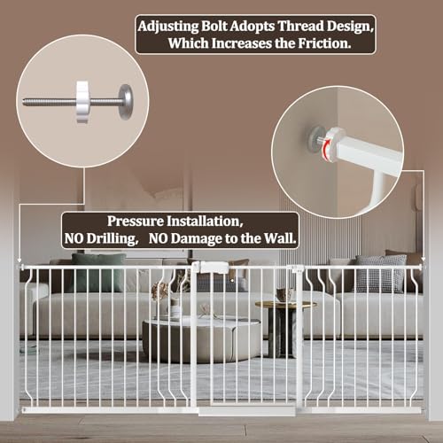 WAOWAO Baby Gate 110-134cm(43.3-53인치) 엑스트라 와이드 압력 장착 워크 스루 스윙 자동 닫힘 안전 화이트 메탈 유아 어린이 개 애완동물 강아지 계단, 출입구, 주방용 - color: 화이트., size: 43.3-52.75"/110-134cm