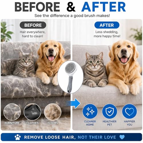 Pet Grooming Deshedding Brush, Self-Cleaning Massaging Brush for Dogs and Cats, Short and Long Hair (Rray) - color: Rray
