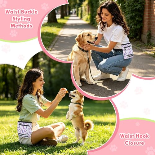 Lavender Water-Resistant Dog Treat Pouch, 3 Ways to Wear Treat Bag with Magnetic Closure & Reflective Strip, Hands-Free for Pet Training, Walking