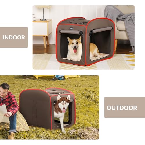 Petsfit Pop Up Dog Crates Kennel Carrier, Portable and Lightweight, Included Soft Mat and Carrying Case - color: Brown, size: Large