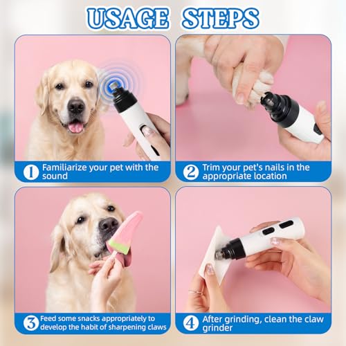 2-Speed Silent Groom Pro Nail Grinder, Rechargeable Quiet Dog Nail Trimmer, Gentle Electric Pet Nail Grinder Tool for Medium Small Dogs & Cats