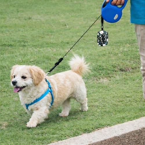 Petmolico Dog Poop Bag Holder Leash Attachment, Dog Waste Bag Dispenser Zippered Pouch, Fits Any Dog Leash, Includes Free Roll of Dog Bags, Poop Bag Dispenser - 2 Packs, Mixed Cyan&Flower - color: Cyan&Flower