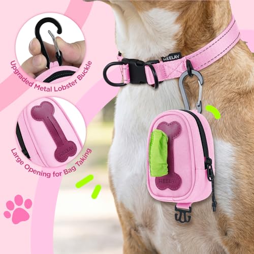 Dog Poop Bag Holder for Various Leashes,Hands Free Dog Bags Holder with Hook loop/Carabiner Clip,Bags Rolls Holder-Large Capacity,Dogs Walking,EXCLUDED - color: Pink