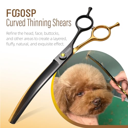 45°Curved Dog Grooming Scissors Curved Thinning Shears Curved Chunkers Dog Shears 3Pcs Combo (Black Gold) - color: Black & Gold, size: 7.5 in 3PCS Set