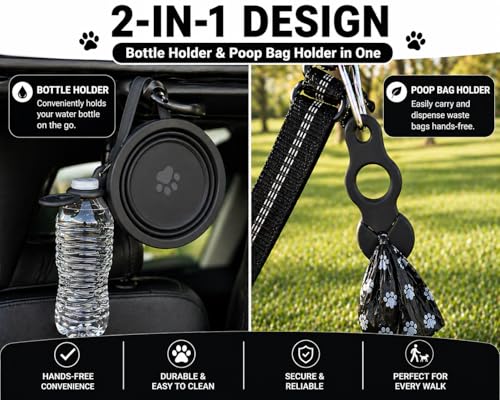 Black Slow Feeder Travel Dog Bowl Set – 30oz Stainless Steel + 20oz Collapsible Silicone Dish + Silicone Slow Feeder Insert | Water Bottle Holder | Non-Slip, Anti-Choking, BPA-Free – Claim - color: Slow feeder Black Bowl