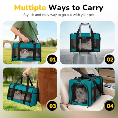 Hipubby Cat Carrier Dog Carrier for Pets Up to 16 Lbs, Soft-Sided Pet Travel Carrier for Cats and Small Dogs, Airline Approved Pet Carrying Case with Shoulder Strap & Removable Mat - Blue - color: Blue