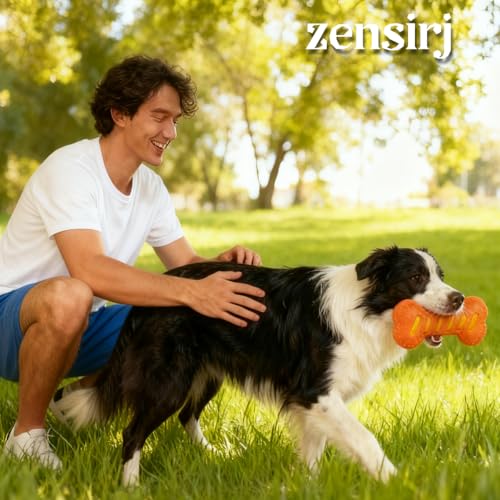 Dog Squeaky Toys for Aggressive Chewers,Dog Toys,Tough Durable Dogs Toys with Natural Rubber,Chewers for Small, Medium and Large Breeds Bone Toy - color: Orange