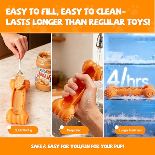 FOXMM 2-Pack Freeze Toys for Dogs Slow Feeder Dog Lick Bone Indestructible Chew Toy for Aggressive Chewers,Puppy Teething Relief,Fillable Enrichment Treat Toy Suitable for Small & Medium Breed(Nylon)