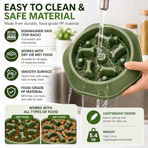 Slow Feeder Bowl for Small & Medium Cats & Dogs - Durable Slow Feeding Bowl with Non-Slip Base - Anti-Choking Puzzle Food Bowl for Dogs That Helps Mental Stimulation & Reduces Fast Eating-Green - color: Green
