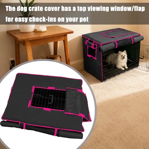 48-Inch Black Dog Crate Cover – Light-Blocking Protective Cover with Roller Shades, Sound-Dampening Sunshade for Wire Kennels, Features Breathable Side Window (Cover Only) - color: Black, size: 48.0"L x 30.0"W x 33.0"H