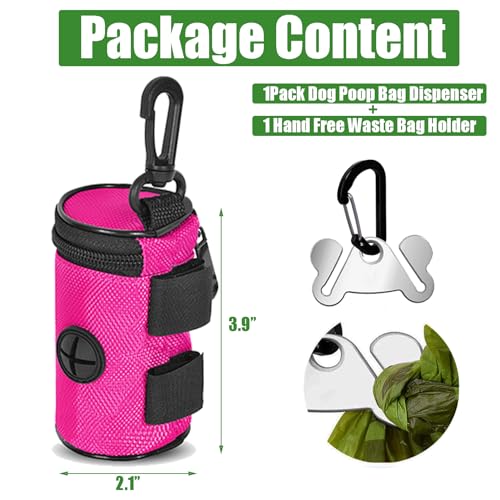 Dog Poop Bag Holder for Leash Attachment - Waste Bag Dispenser for Leash - Fits Any Dog Leash - Portable Set with Hand Free Holder Metal Carrier, Round Shape, Pink - color: Pink