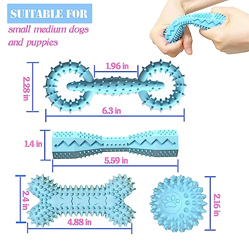 4 Pack Puppy Teething Toys 0-6 Months Puppy Chew Toys for Teething Cute Small Dog Toy Soft Rubber Toy for Puppies(Blue) - color: Blue