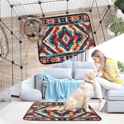 Qilmy Aztec Pet Mat, Waterproof Reusable Dog Training Pad Anti-Slip Pet Creat Pad for Small Medium Large Dogs and Cats - size: Medium+Large