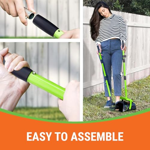 Pupzle Dry & Wet Dog Pooper Scooper with Bag Attachment, 40" Long Handle Dog Poop Shovel and Rake Pooper Scooper for Large Dogs, Poop Scoop for Yard, Large Capacity Swivel Bin, 75 Bags, Patent Pending