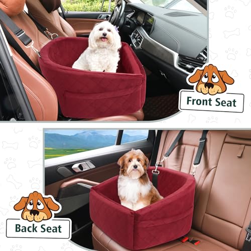 NEEZUKAR Dog Car Seat for Small Medium Dogs,Detachable Washable Dog Booster Seat Under 30lbs, Pet Car Seats Travel Bed with Storage Pockets and Safety Belt(Red) - color: Red