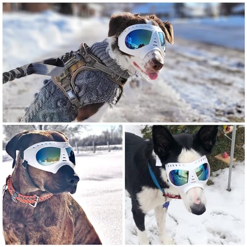 Namsan Dog Goggles for Large Dogs, Wide Snout & Soft Frame, Anti-UV Dog Sunglasses Medium to Large Breed, Tactical Driving Cycling Dogs Eye Protection, Windproof Dustproof, Adjustable, White - color: Classic White, size: Large
