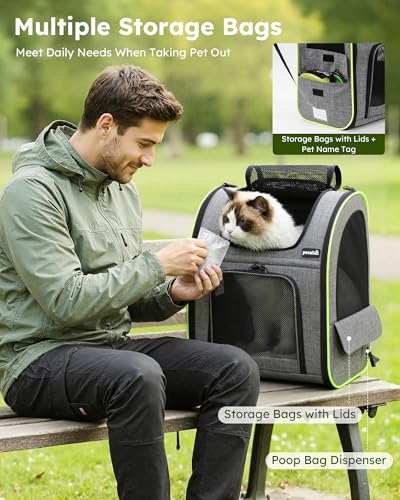 pecute Cat Backpack Expandable, Cat Carrier Backpack Breathable, Large - color: Grey, size: 15.4"L x 11.0"W x 19.0"H