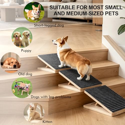 Dog Ramp for Stairs 2 Pack, Adjustable Stair ramp for Dogs,Foldable Indoor Dog Stair Ramp with Triangular Support & Non-Slip Pads, for Elderly or Injured Pets