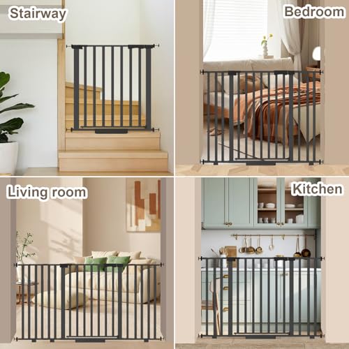 Extra Wide Baby Gate Fits 30-63 Inch Wide Opening, Toddler Pet Gate for Stairs Doorways Hallways Indoor, Walk Thru Large Long Dog Gates Pressure Mounted White