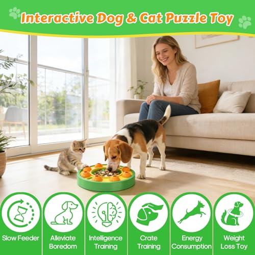 Dog Food Puzzle Toys Interactive Game Toy for IQ Training Enrichment Dog Food Puzzle Slow Feeder for Small, Medium Dogs and All Cats (Green Bowl) - color: Green Bowl